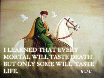 Quote by Rumi on every mortal tasting death but not everyone tasting life